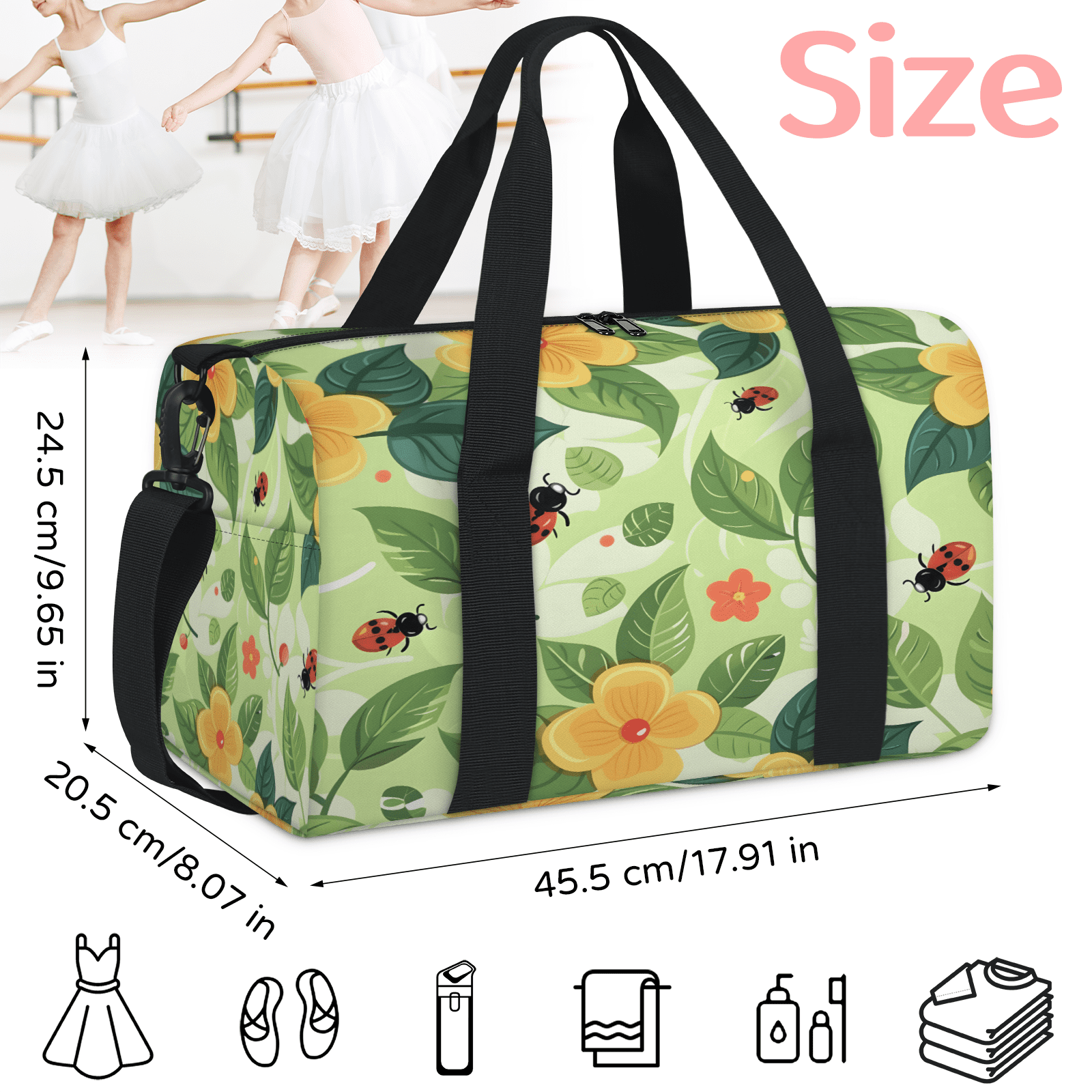 Herdesigns Ladybugs Gym Bag for Women, Duffle Bag for Travel Sport, Lightweight Waterproof Carry on Weekender Overnight Dance Yoga Workout Bags