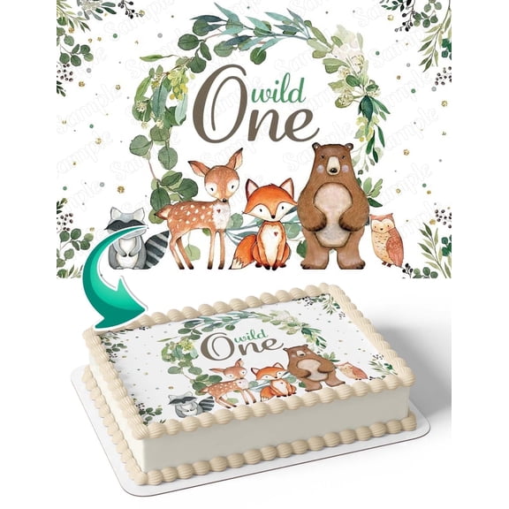 Wild One Baby Forest Animals Edible Image Icing Cake Topper for Quarter Sheet Cake, by TNCT