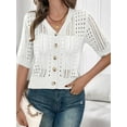 thumbnail image 2 of Women'S Comfy Knit Sweater Cardigan Casual Hollow-Out Short Sleeve Cardigan for Wear White XL, 2 of 7
