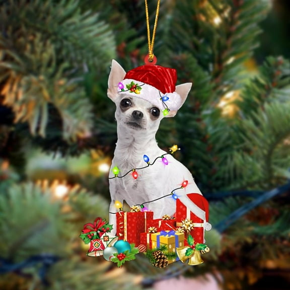 Acrylic 2D FLAT WHITE Chihuahua-Dog Be Christmas Tree Hanging Ornament
