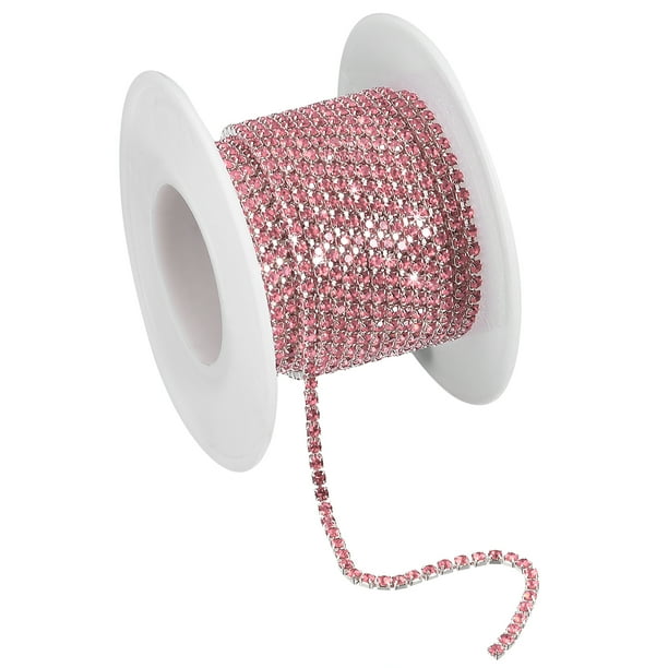 Cadena de cristal imitación Diamante Unique Bargains 3mm 5.5 Yardas Plata Rosa
