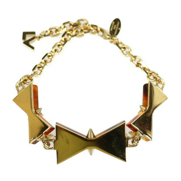 Authenticated used Louis Vuitton Louis Vuitton Spiky Bow Bracelet M67049 Metal Plastic Gold Brown Ribbon Motif Spike Chain, Adult Unisex, Size: Small