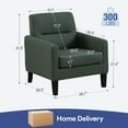 thumbnail image 3 of Mid Century Modern Accent Chair, Upholstered Fabric Armchair with Thick Cushion and Solid Wood Frame, Comfy Reading Chair for Living Room Bedroom Apartment Office (Olive Green), 3 of 9