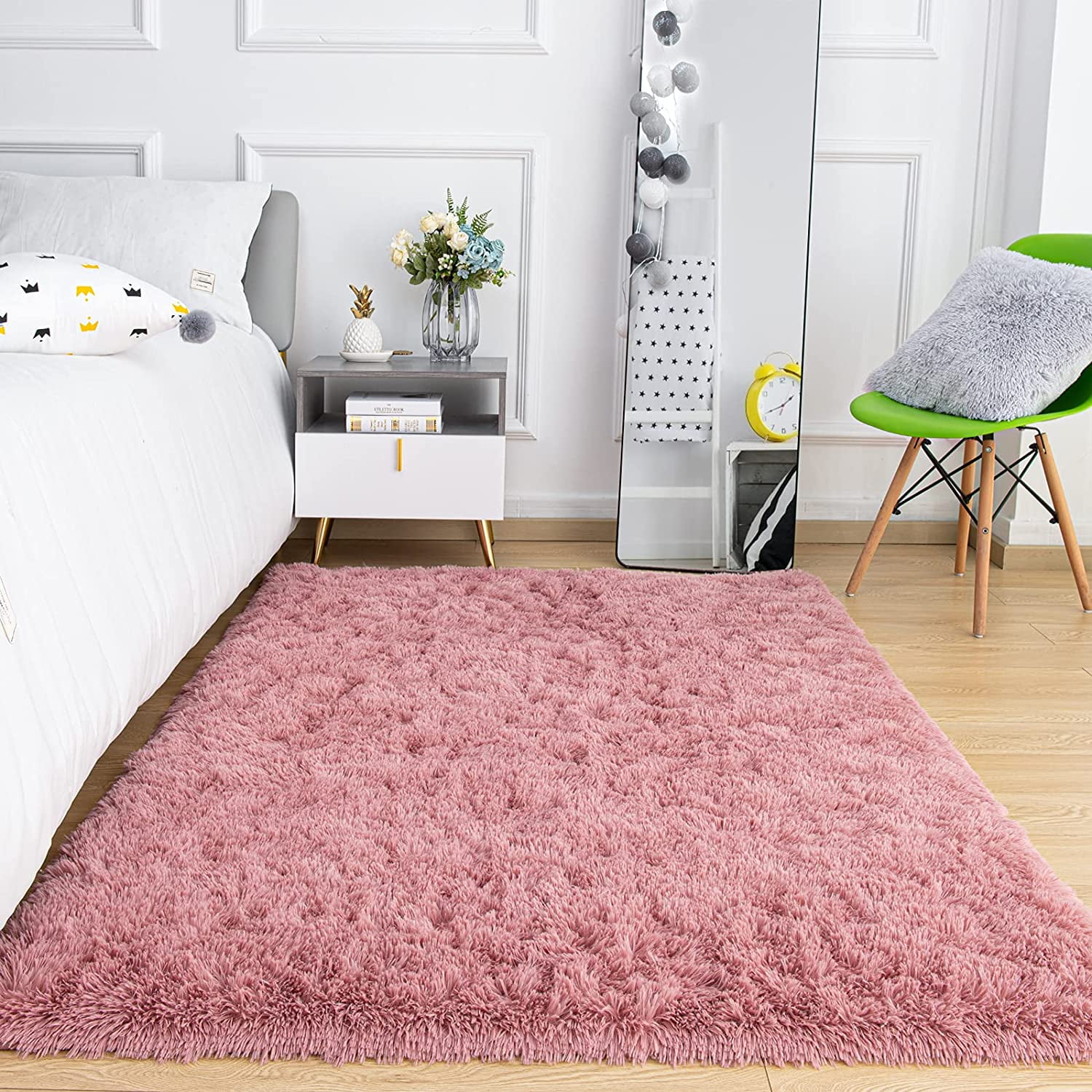 Dwelke Ultra Fluffy Rug Indoor Plush Soft Carpet for Living Room Anti-Skid Durable Area Rug 4x5.3ft Blush