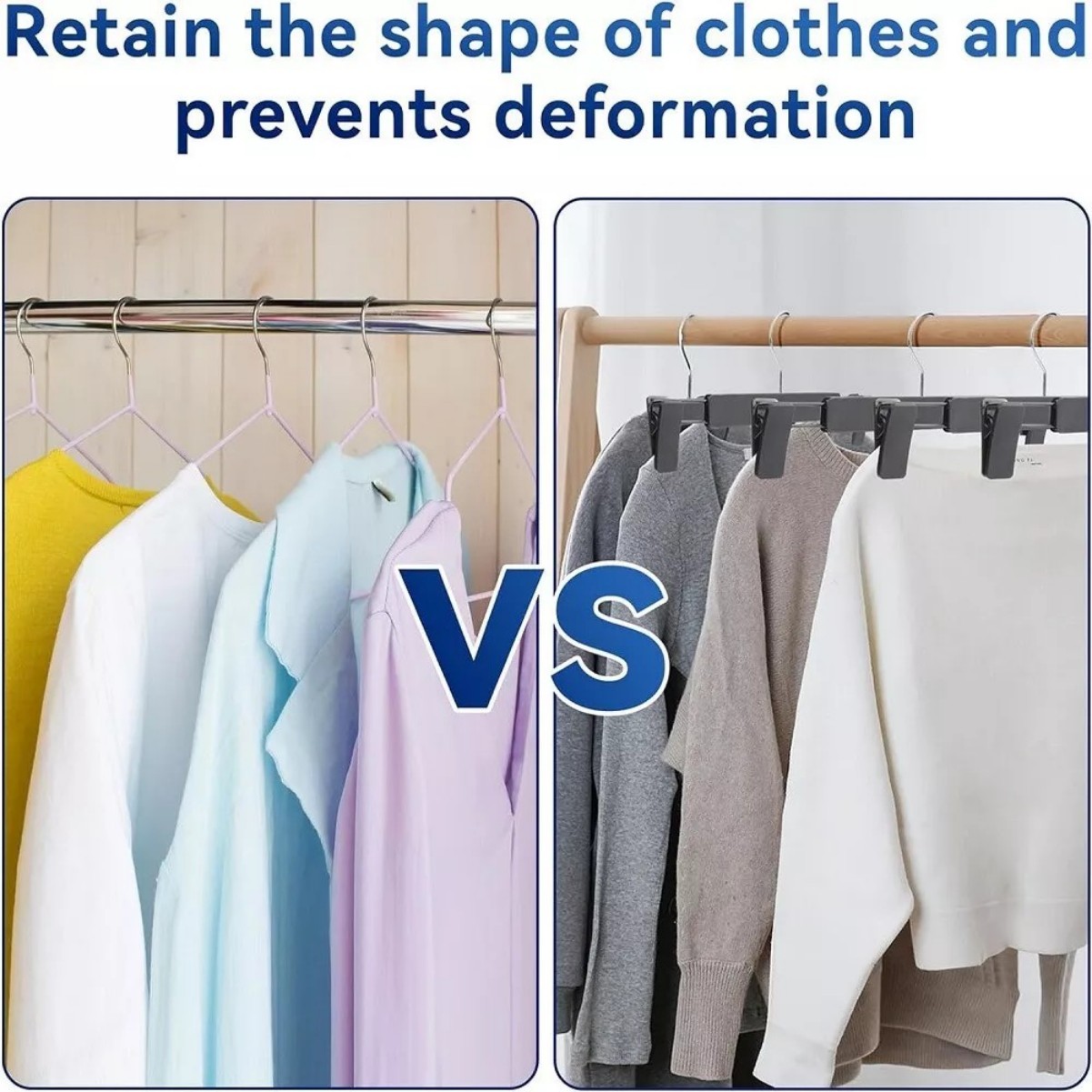 80PCS Pant Hangers w/Clips Non Slip Adjustable Clips Skirt Hangers Space Save White