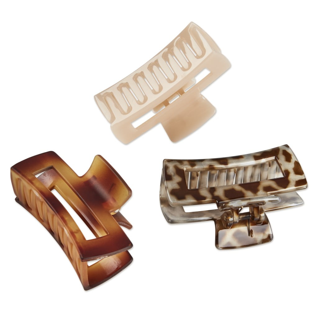 Scunci Open Cut Rectangular Claw Clips, Assorted Neutrals, 3 Count