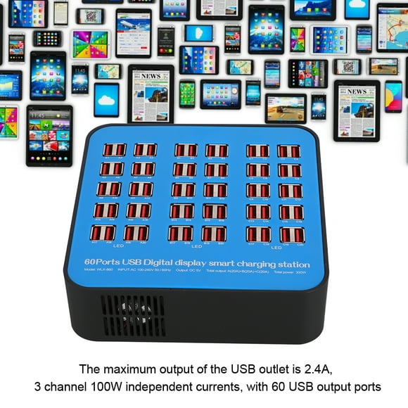 USB Charger, Mute Fan Cooling USB Charging Station, Intelligent Automatic Detection 60 Ports for MP3 USB Devices for Phone CHarging Laptop Charging US Plug