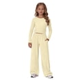thumbnail image 4 of CPNG Girls 2 Piece Outfit Set Solid Color Long Sleeve Slim Top and Matching Wide Leg Lightweight Casual Sweatsuit Set, 4 of 9
