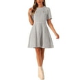thumbnail image 1 of Vestido skater elegante de tweed de manga corta y cuello redondo para mujer S en albaricoque, 1 of 6