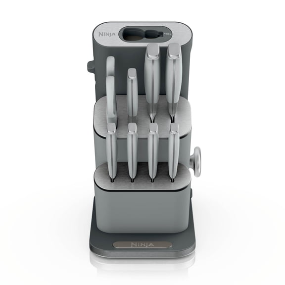 Ninja NeverDull 10-Piece Durable German Stainless Steel Knife Set, Space-Saving Removeable Sharpener, NK32010GY1, Light Grey