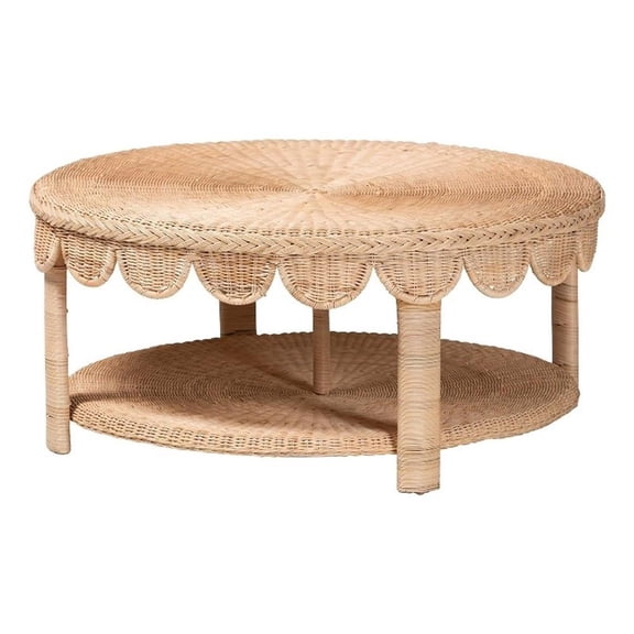bali & pari Latoya Natural Rattan Coffee Table - Handwoven Round Wicker Table