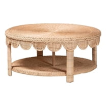 bali & pari Latoya Natural Rattan Coffee Table - Handwoven Round Wicker Table