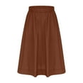 thumbnail image 6 of Sevevn Fashion Women Solid High Waisted Midi Skirt A-Line Summer Elastic Waist Skirts Summer Deals Brown S, 6 of 8
