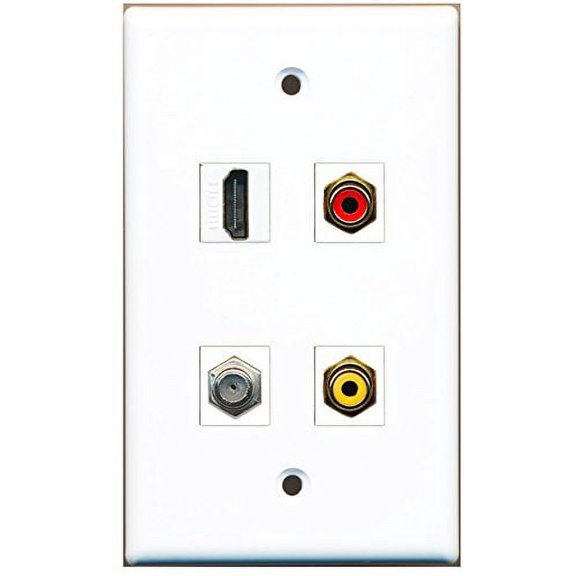 RiteAV - 1 Port HDMI 1 Port RCA Red 1 Port RCA Yellow 1 Port Coax Cable TV- F-Type Wall Plate