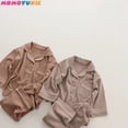 thumbnail image 2 of Ropa de dormir de algodón liso de manga larga para niño y niña, conjunto de pijamas de ocio Simple y holgado, 2 piezas, primavera y otoño, novedad, 2 of 4