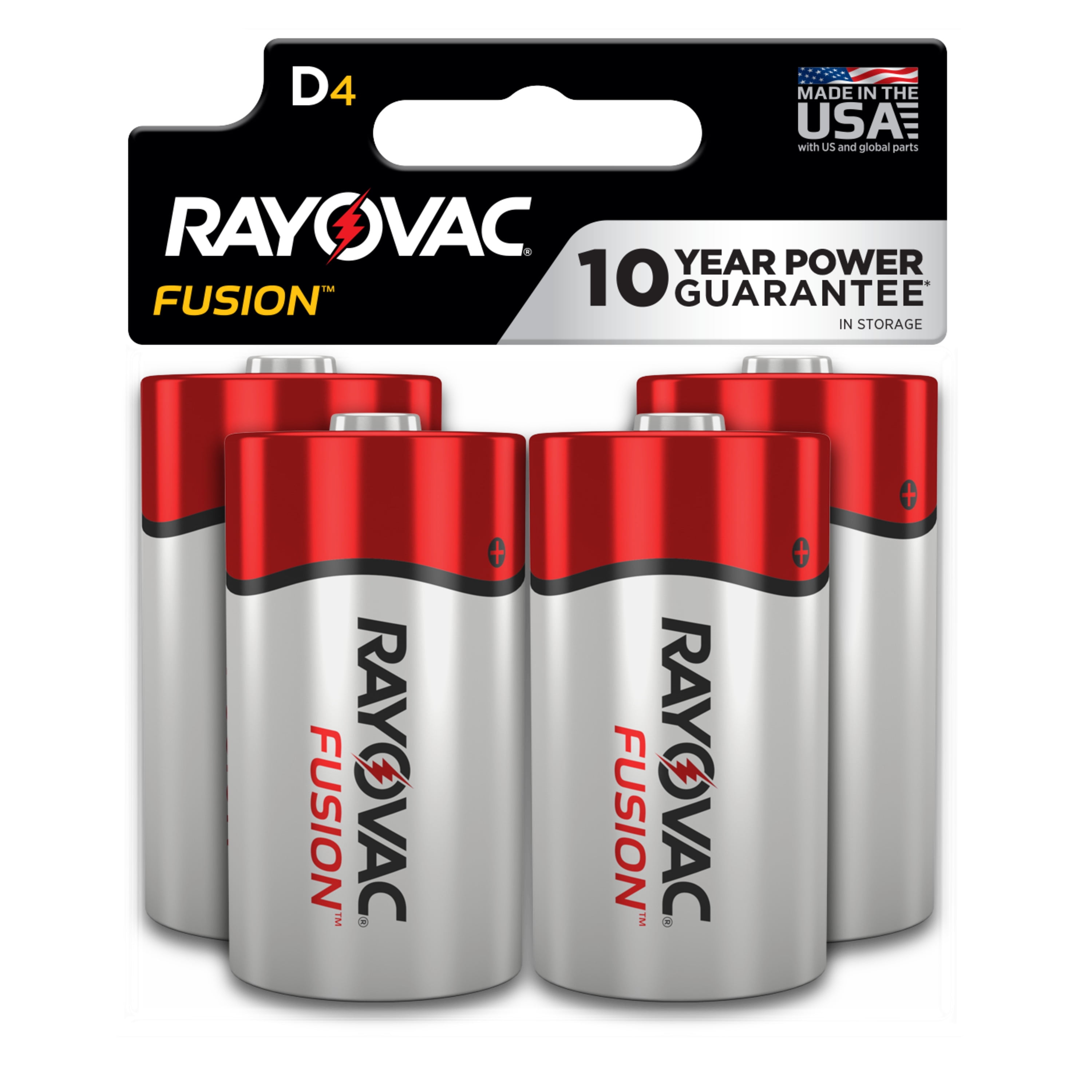 Rayovac Fusion D Batteries (4 Pack), Alkaline D Cell Batteries