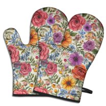 Cute Oven Mitts,Pioneer Flower Floral Print Pattern Oven Mitt 2-Pack Set,Kitchen Gloves for Oven,Heat Resistant Oven Mitts 7.7"x12"