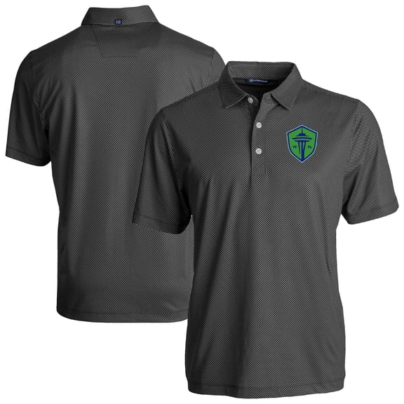 Men's-Cutter & Buck  Black Seattle Sounders FC Pike Eco Symmetry Print Stretch Recycled Polo