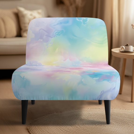 HELLHERO Elastic Bottom Armless Accent Chair Cover Comfortable Easy Care Armless Accent Chair Protector for Hotel, Macaron Tie-Dye