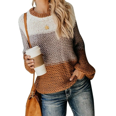Women Stylish Retro Chunky Knit Jumper Ladies Baggy Sweater Top Oversize Ladies Vintage Winter Warm Long Sleeve Loose Casual Knitwear Blouse Tops Shirt Jumper Pullover Size