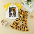 thumbnail image 4 of Toddler Baby Girls Outfit Kids Girls Sunflowers Floral Printed Short Sleeves Top Flared Pants Two Pieces Outfits Set Casual Clothes2-3 Years, 4 of 4