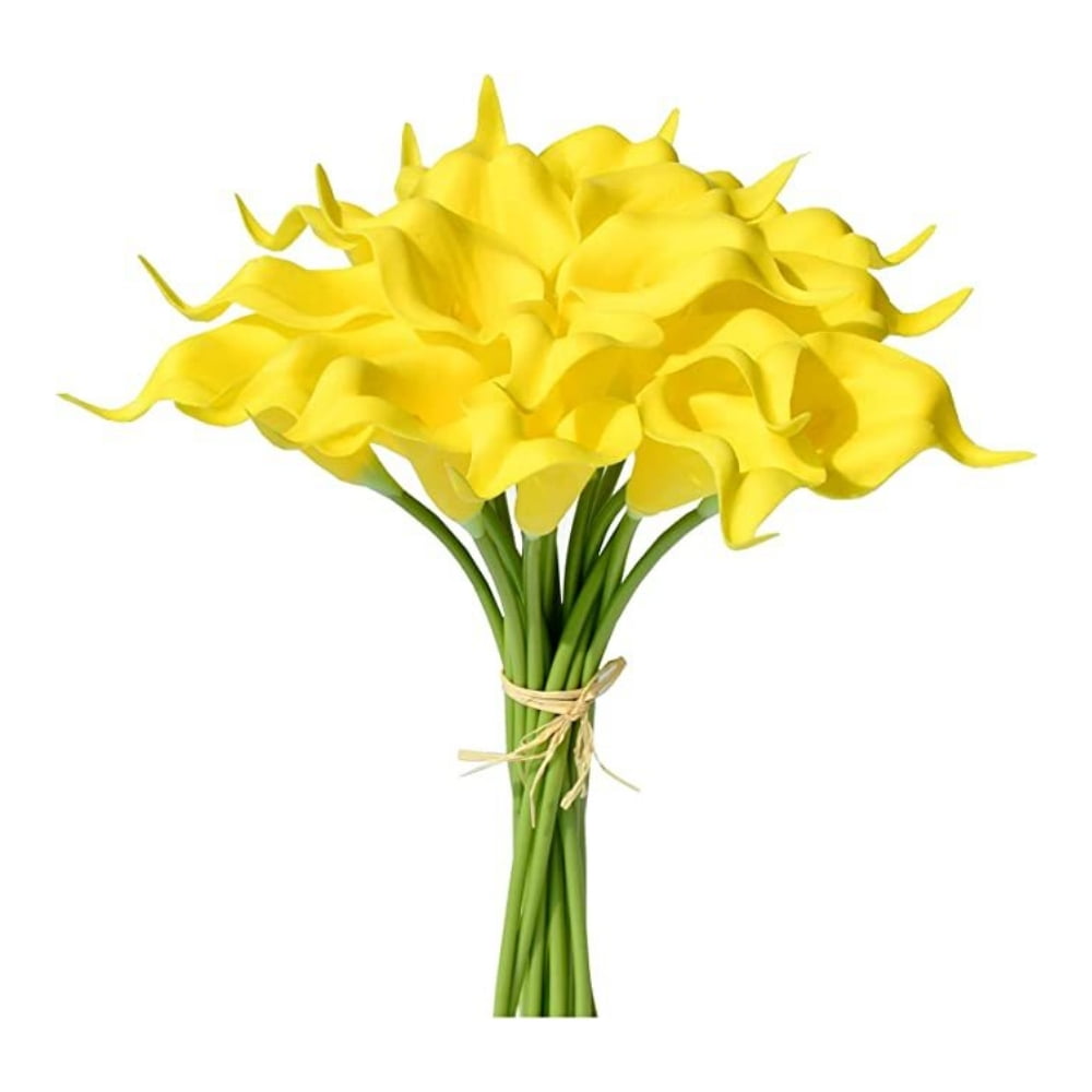 Lankey 20pcs Yellow Flowers Artificial Calla Lily Real Touch Silk