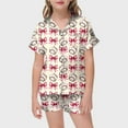 thumbnail image 2 of oqasdz Girls Pajamas Short Sleeve Baseball Collar Top With Bow And Elastic Waist Shorts Casual Playwear Pajama Set For Toddler Kids/2-3 Years, 2 of 4