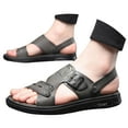 thumbnail image 1 of Dakaela Men's Beach Leather Sandals Slip on Slippers Slide Flip Flops with Adjustable Strap Grey 8, 1 of 8
