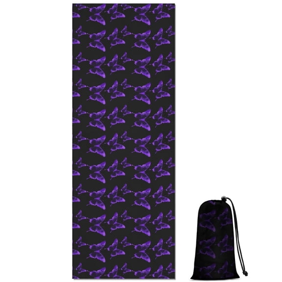 Purple Butterfly Pattern Hot Yoga Mat Towel Non Slip for Hot Yoga - Quick-Drying Yoga Mat Cover with 4 Corner Pockets with Travel Bag - Hot Yoga Towel Non Slip Grip Moisture Wicking Sweat 70"x26"