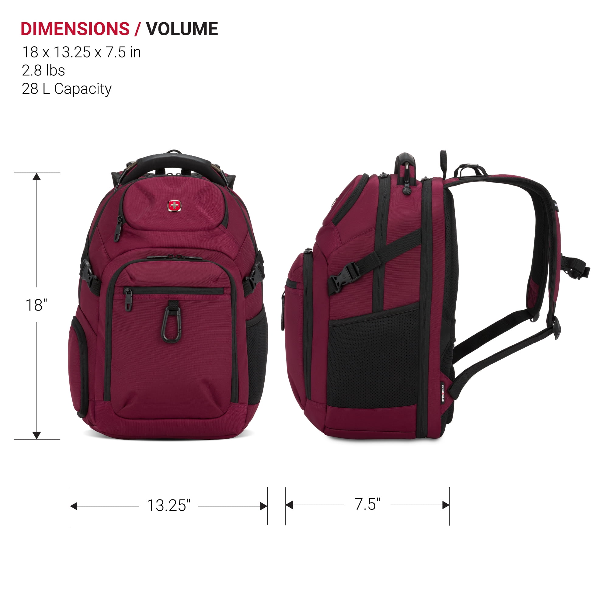 SWISSGEAR Stride ScanSmart Laptop Backpack, Burgundy, Feature Packed for School, Travel, Everyday