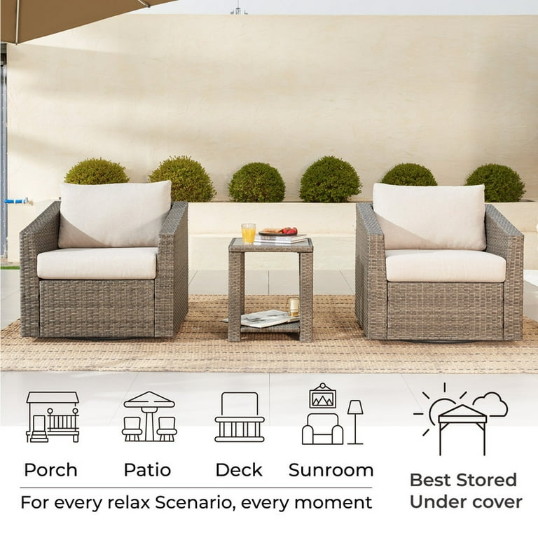 CHITA 3-Piece Outdoor Wicker Patio Furniture Set with Side Table