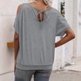 thumbnail image 6 of hlysgo Women Cold Shoulder Tops Short Sleeve Scoop Neck Tee Summer Casual Loose Fitting Solid Color Tunic Shirt Gray,L, 6 of 6