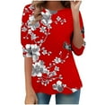 thumbnail image 6 of ZQUUVOU Women's T-Shirts Printed 3/4 Sleeves Blouse Crew Neck Casual Tunic Tops(F-Red,2XL), 6 of 7