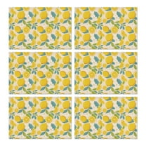 Set of 6 Flax Linen Lemon Placemats, Heat Resistant and Wrinkle Free, Yellow Fruit Design for Dining Table, Perfect for Lemon Lovers and Fresh Kitchen Decor