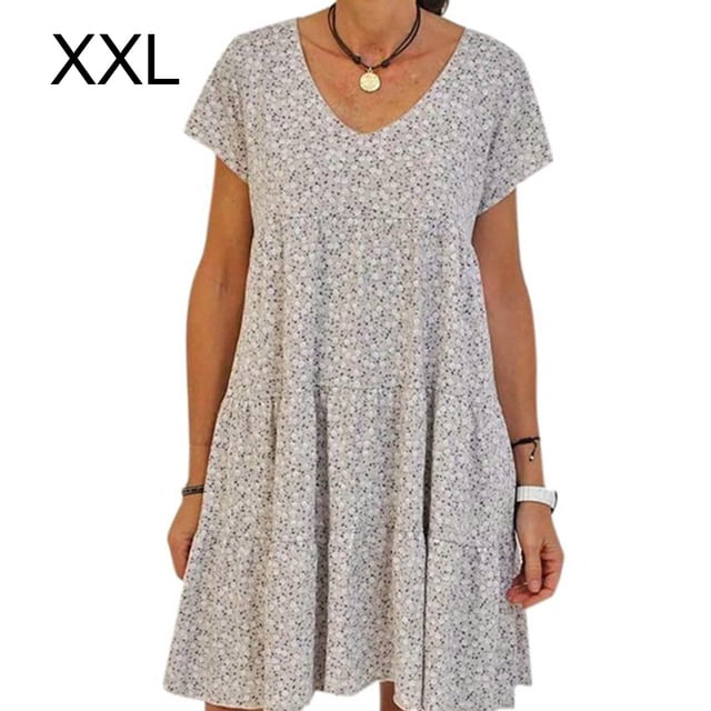 Sonducket Vestido de manga corta con cuello en V y volantes estampados para mujer Vestidos Blanco XXL
