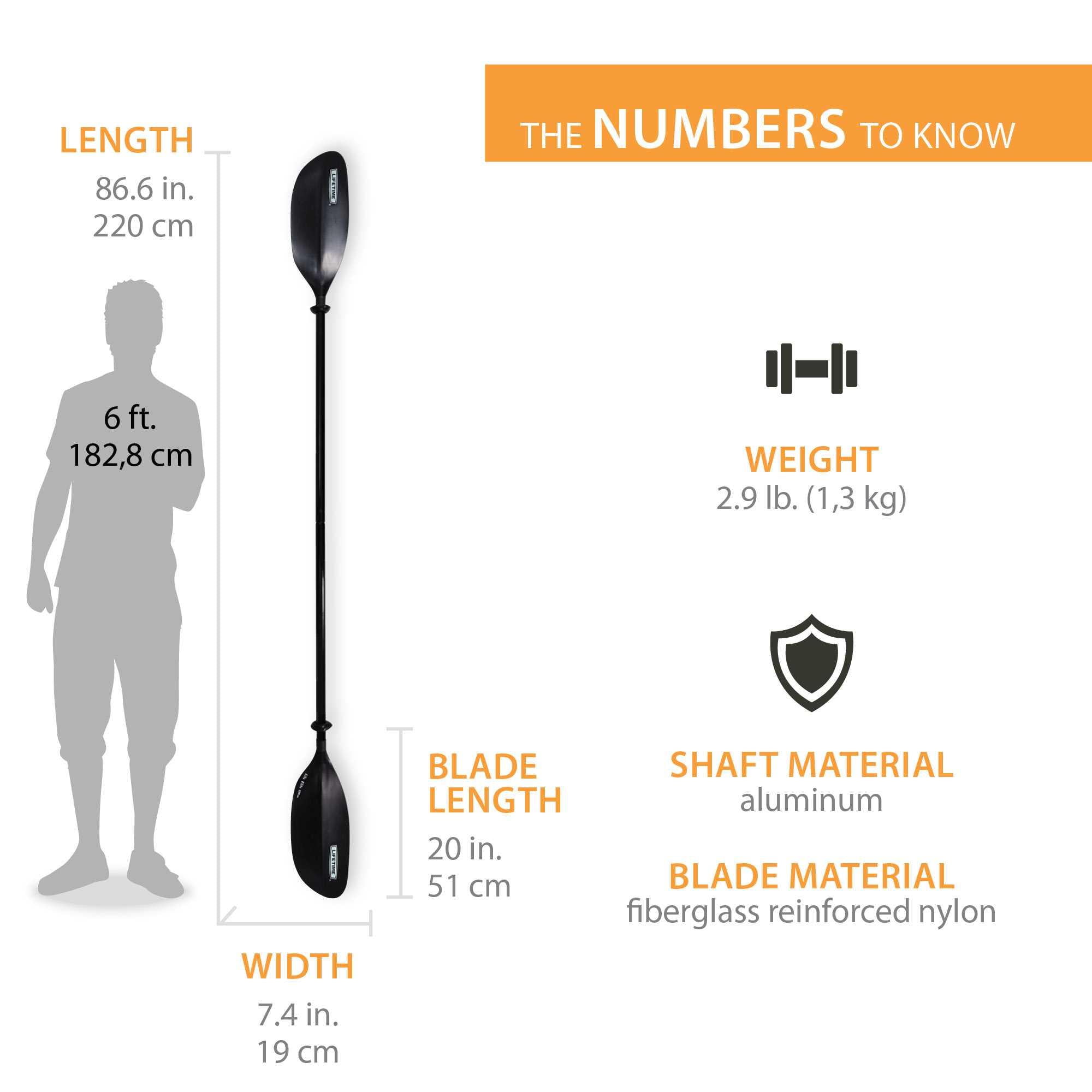 Lifetime Lite Elite Kayak Paddle, 86.6 in (91076)