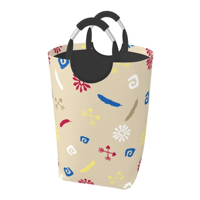DouZhe 50L Rectangular Laundry Basket, Retro Ethnic Tribe Style Prints Waterproof Foldable Laundry Hamper with Aluminum Handles