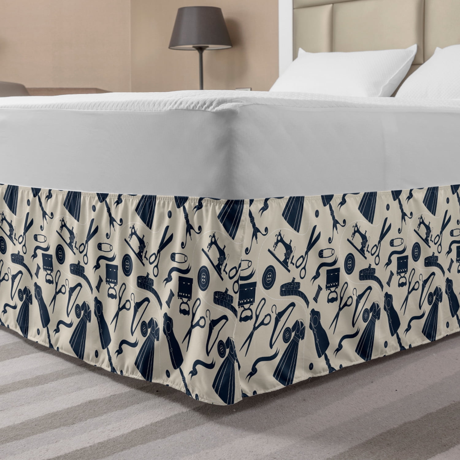 Fashion Bed Skirt, Sewing Atelier Accessorizes Scissors Tools Buttons