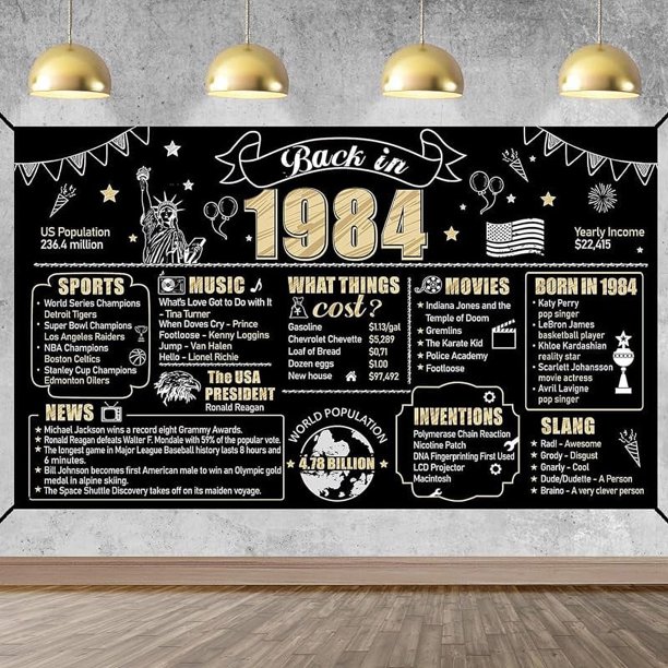 Gran pancarta de decoración para 40 cumpleaños de 1984, telón de fondo para hombres y mujeres, cartel de feliz 40 cumpleaños, suministros para fiestas, fondo fotográfico de 40 cumpleaños en negro y