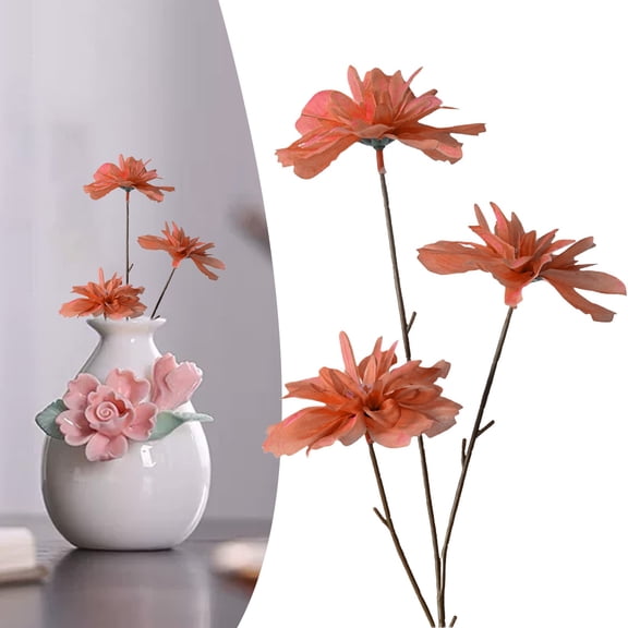 3 Heads Brown Artificial Flowers, Fake Flowers for Vase Indoor, 25''