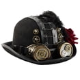 thumbnail image 5 of Jiibva Unisex Steampunk Top Hat Victorian Round With Goggles Gear Chain And Rose Flower Gothic Headpiece For Halloween, 5 of 7
