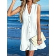thumbnail image 5 of Women Swimsuit Coverup 100% Cotton Ruffle Hem Beach Cover Up Dresses White S, 5 of 9