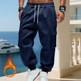 thumbnail image 6 of Mens Fleece Cargo Sweatpants Heavyweight Elastic Waist Pants with Pockets Baggy Drawstring Jogger Pants Navy M, 6 of 6