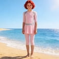 thumbnail image 6 of Eltusu Girls Rush Gard Sets, Long Sleeve Sun Protect 3 Pieces Vacation Bathing Suits Pink Size 2-13T, 6 of 7