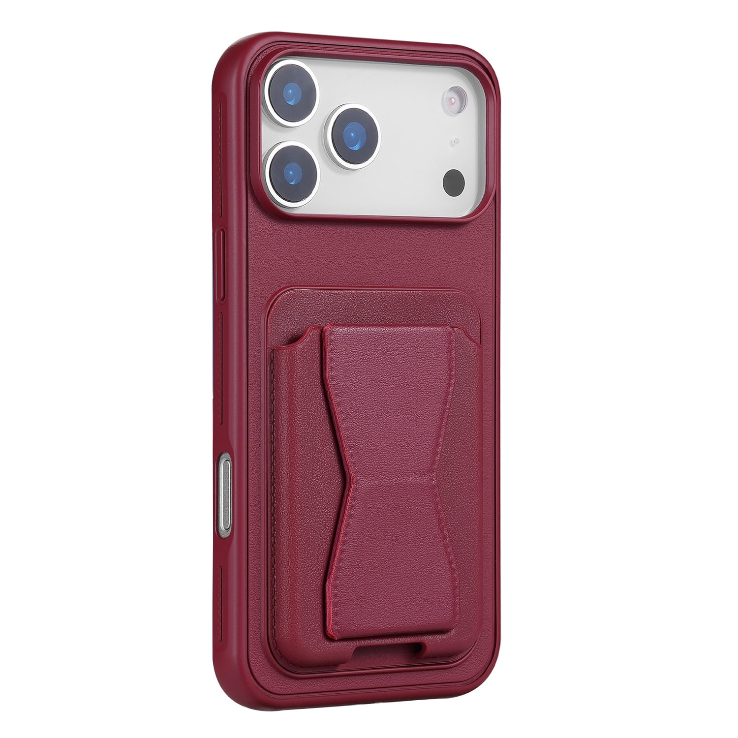Magnetic Leather Card Case with Stand for iPhone 17 Pro Max - Red