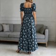 thumbnail image 4 of ASEIDFNSA Women Floral A Line Dress Square Neck Puff Sleeve Smocked Summer Midi Dress, 4 of 4