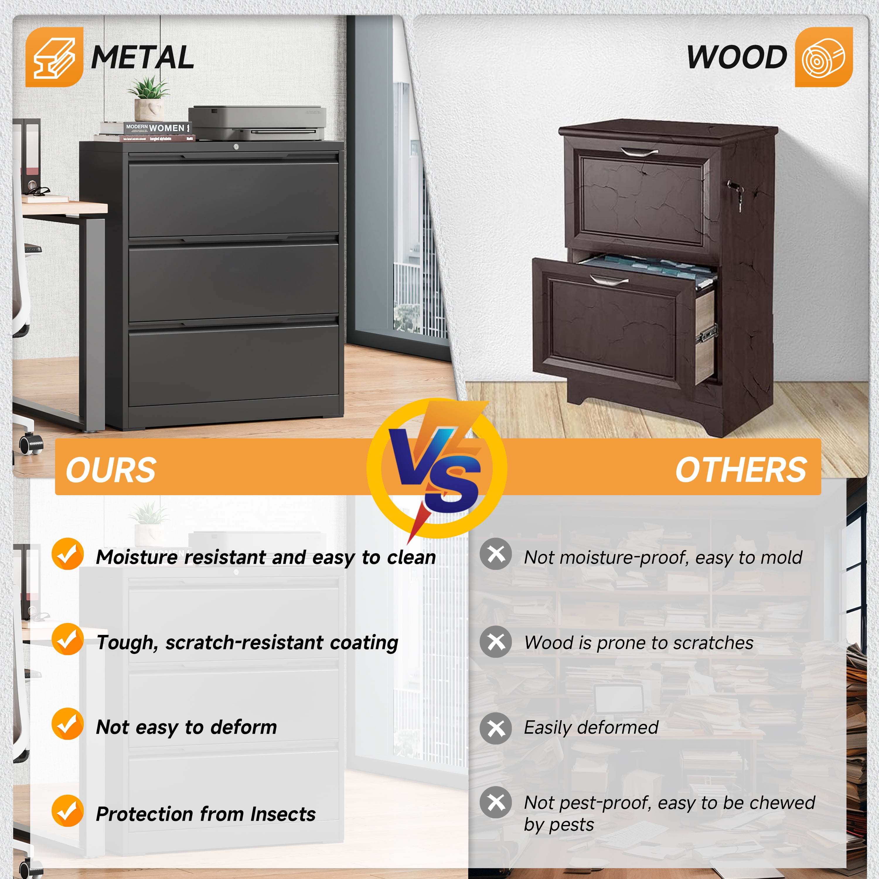 Lateral File Cabinet with Lock, 3 Drawer Lateral Filing Cabinet for Office Home, Locking Metal Steel Wide File Cabinet for Hanging Files Letter/Legal/F4/A4 Size, Easy Assemble Black