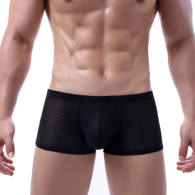 Evankin Hombres Ropa Interior Transpirable Ver a través de Calzoncillos Boxer Sexy Malla Bikini Suave Masculino Boxers Frescos (Negro L)
