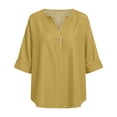 thumbnail image 5 of Tsesme 3/4 Sleeve Shirts for Women Button down V-Neck Summer Linen T-Shirt Casual Loose Basic Tops 2026, 5 of 7