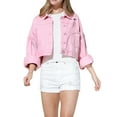 thumbnail image 1 of Kmbangi Women Jacket with Rhinestone Tassel Casual Button down Ripped Denim Crop Jean Jacket Spring Fall Outwear, 1 of 8
